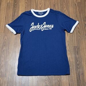 Jack & Jones Men's Small Spell Out Tee Blue White Casual Wear Streetwear D49